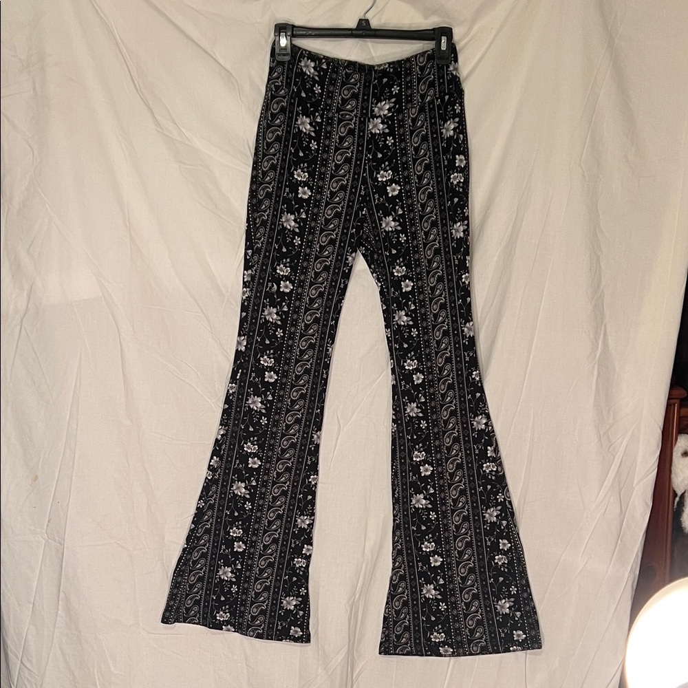 No Boundaries Black and White Floral Flare Pants